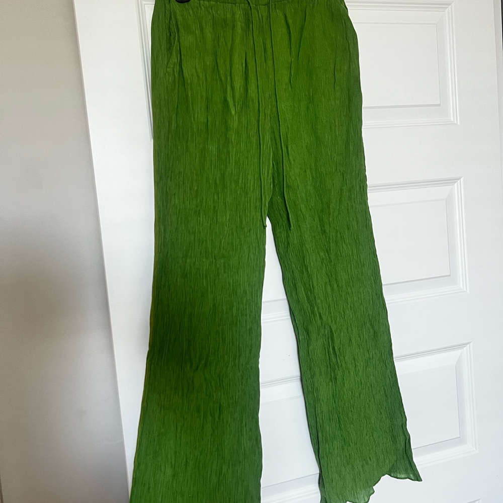 Abercrombie Green Pleated Wide-Leg Vacation Pants